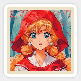 Retro Anime Red Riding Hood Night Forest Vintage 70s 80s 90s Sticker